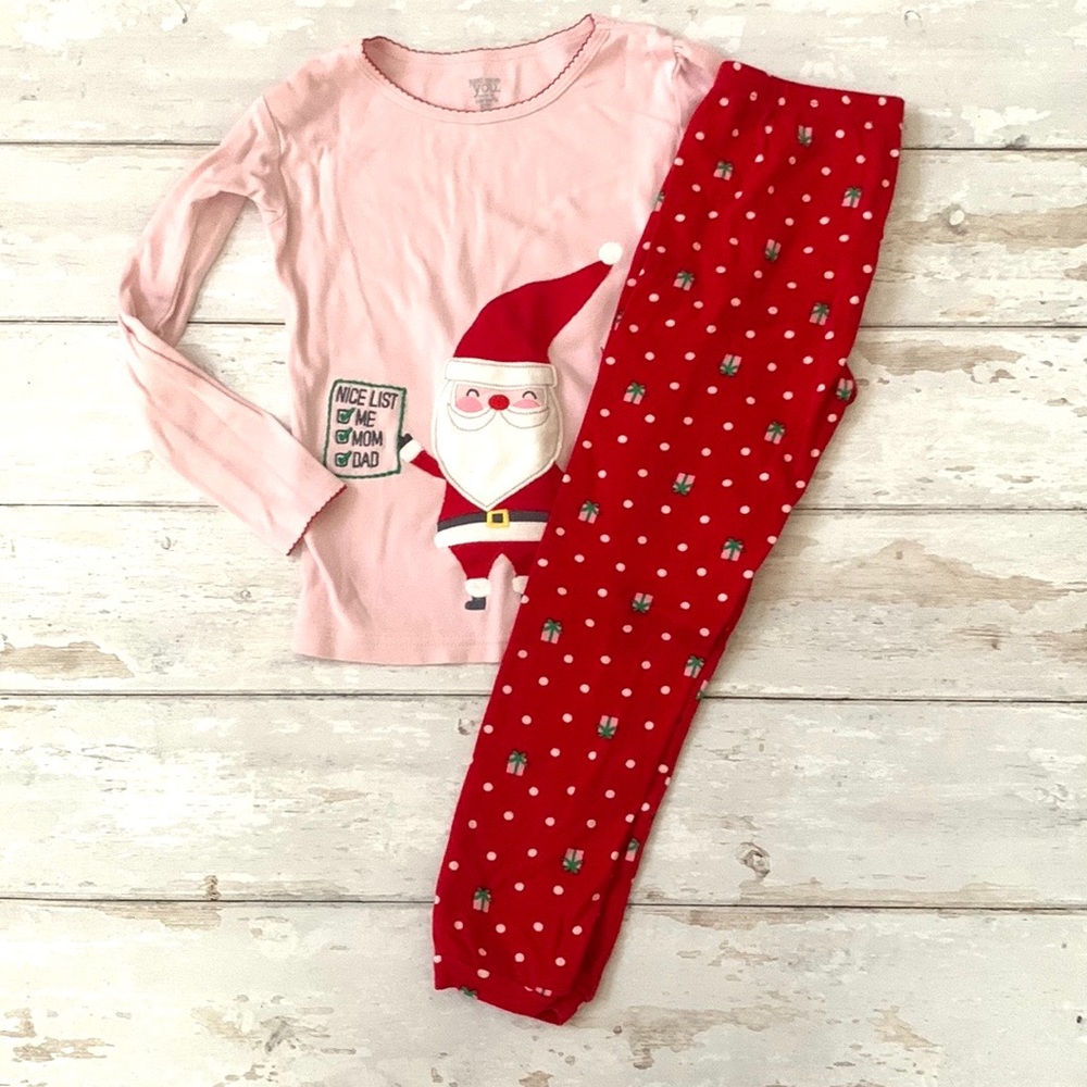 Carters 5T Girls Christmas Pajamas Set Toddler Kids Pink Red Santa Print Size 5